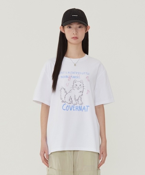 COVERNAT(カバーナット)の「WOMAN OVERSIZED CAT GRAPHIC T-SHIRT(Tシャツ/カットソー・レディース・ホワイト/チャコールグレー・MEDIUM/SMALL)」の6枚目の写真