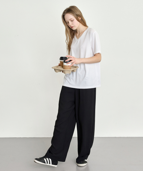 BASIC HOUSE（ベーシックハウス）の「レディース 通気性バンディングワイドパンツ ブラック（スウェットパンツ・レディース・ブラック・SMALL/MEDIUM/LARGE）」の6枚目の写真