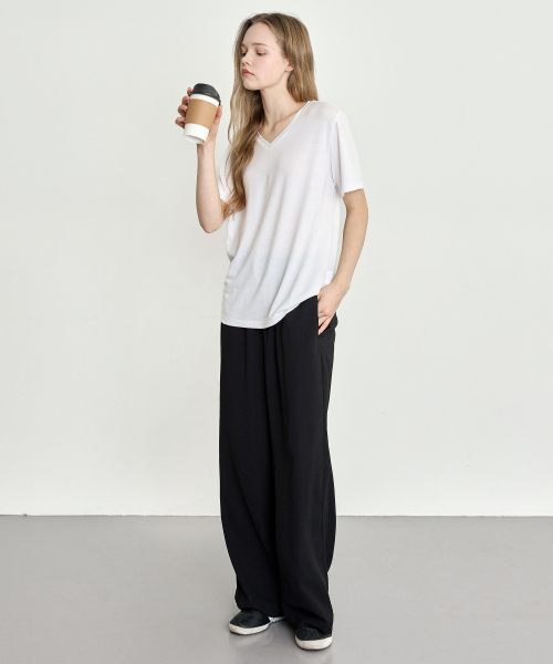 BASIC HOUSE（ベーシックハウス）の「レディース 通気性バンディングワイドパンツ ブラック（スウェットパンツ・レディース・ブラック・SMALL/MEDIUM/LARGE）」の8枚目の写真
