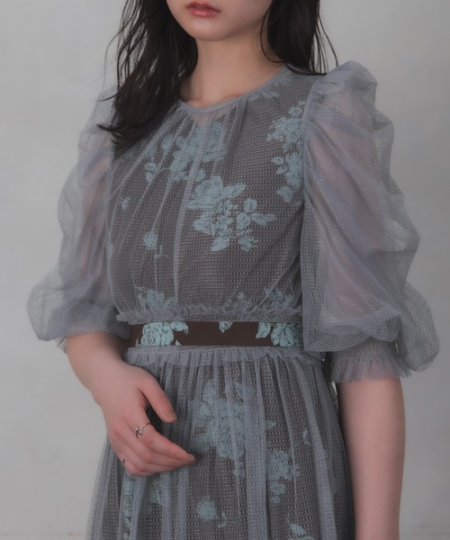 Rose of Sharon(ローズオブシャロン)の「シアーレイヤードパフ袖花柄ドレス(ドレス・レディース・ブラック/ブルー/ベージュ・M)」の13枚目の写真