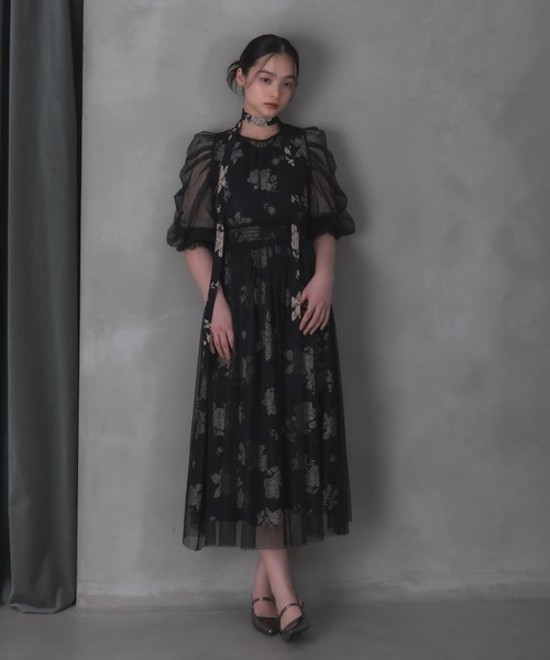 Rose of Sharon(ローズオブシャロン)の「シアーレイヤードパフ袖花柄ドレス(ドレス・レディース・ブラック/ブルー/ベージュ・M)」の15枚目の写真