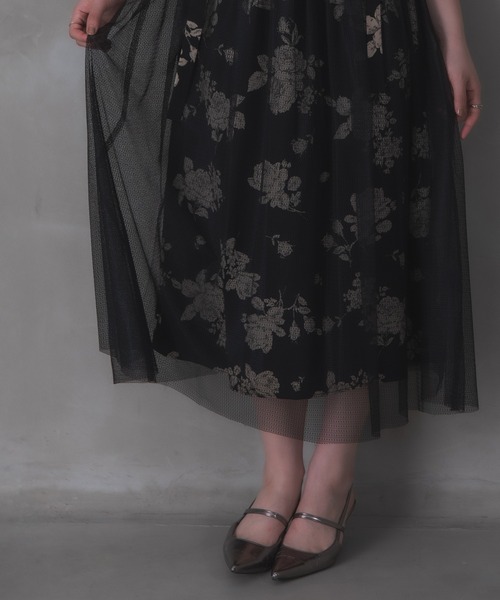 Rose of Sharon(ローズオブシャロン)の「シアーレイヤードパフ袖花柄ドレス(ドレス・レディース・ブラック/ブルー/ベージュ・M)」の20枚目の写真