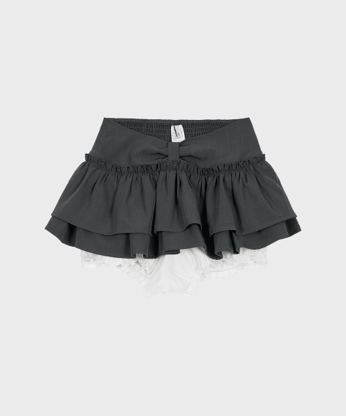ALKI ALKA(アルキアルカ)の「Ribbon Tiered Mini Skirt (Charcoal)(スカート・レディース・ダークグレー・MEDIUM/SMALL)」の5枚目の写真