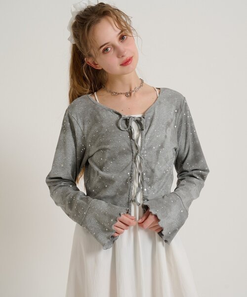 w closet(ダブルクローゼット)の「星リボンカーデ(Tシャツ/カットソー・レディース・ピンク/ブルー/オフホワイト/グレー/ブラック・FREE)」の3枚目の写真