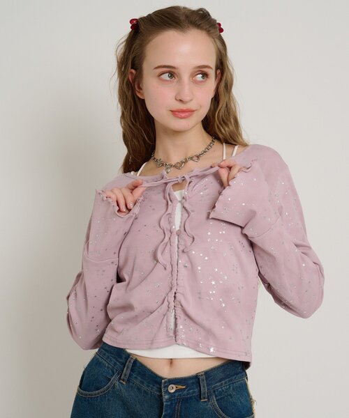 w closet(ダブルクローゼット)の「星リボンカーデ(Tシャツ/カットソー・レディース・ピンク/ブルー/オフホワイト/グレー/ブラック・FREE)」の5枚目の写真