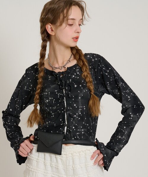 w closet(ダブルクローゼット)の「星リボンカーデ(Tシャツ/カットソー・レディース・ピンク/ブルー/オフホワイト/グレー/ブラック・FREE)」の2枚目の写真