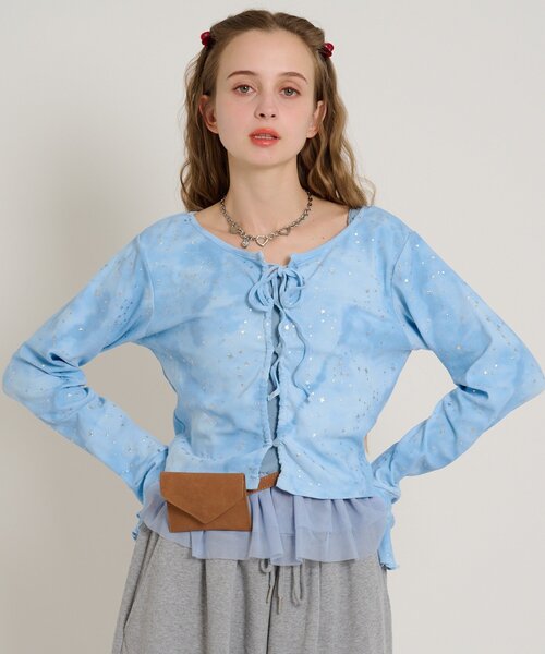 w closet(ダブルクローゼット)の「星リボンカーデ(Tシャツ/カットソー・レディース・ピンク/ブルー/オフホワイト/グレー/ブラック・FREE)」の22枚目の写真