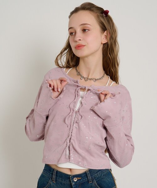 w closet(ダブルクローゼット)の「星リボンカーデ(Tシャツ/カットソー・レディース・ピンク/ブルー/オフホワイト/グレー/ブラック・FREE)」の20枚目の写真