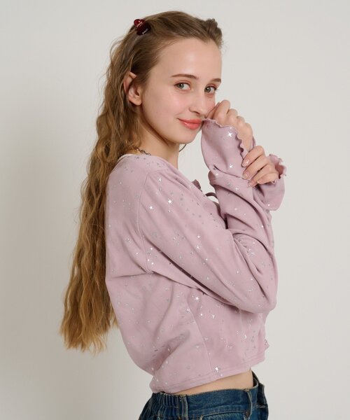 w closet(ダブルクローゼット)の「星リボンカーデ(Tシャツ/カットソー・レディース・ピンク/ブルー/オフホワイト/グレー/ブラック・FREE)」の9枚目の写真