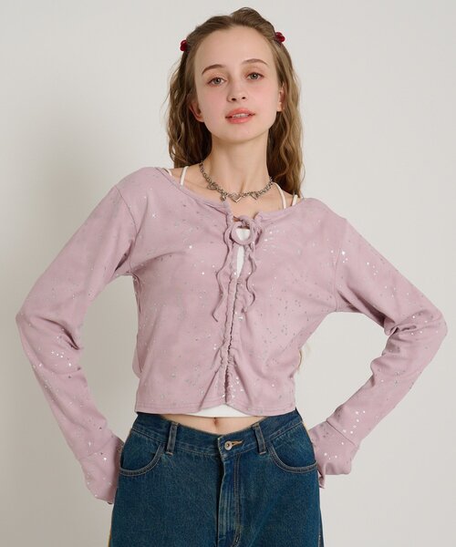 w closet(ダブルクローゼット)の「星リボンカーデ(Tシャツ/カットソー・レディース・ピンク/ブルー/オフホワイト/グレー/ブラック・FREE)」の11枚目の写真