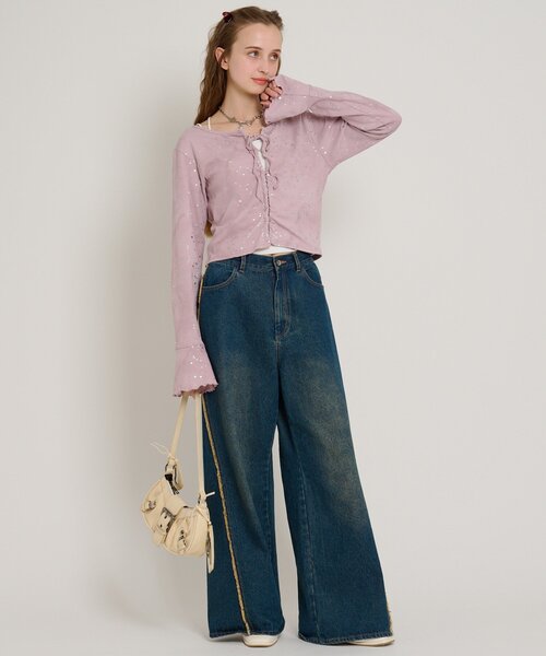 w closet(ダブルクローゼット)の「星リボンカーデ(Tシャツ/カットソー・レディース・ピンク/ブルー/オフホワイト/グレー/ブラック・FREE)」の14枚目の写真