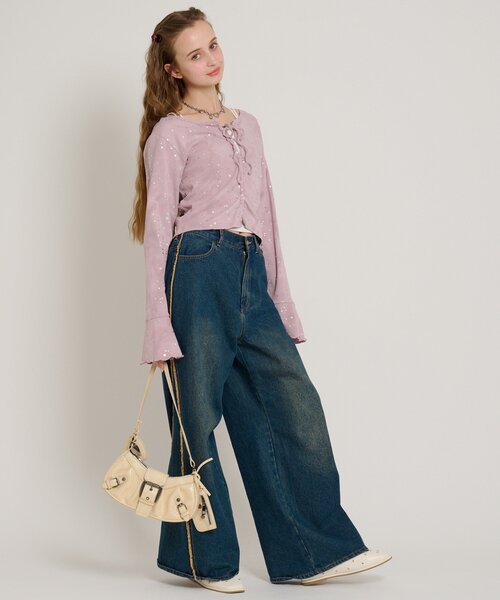 w closet(ダブルクローゼット)の「星リボンカーデ(Tシャツ/カットソー・レディース・ピンク/ブルー/オフホワイト/グレー/ブラック・FREE)」の6枚目の写真