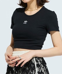 adidas/アディダス ORI ESS RIB TEE クロップド丈 スリムフィット トレフォイルロゴ リブニットトップス 秋 秋服 2026年秋冬