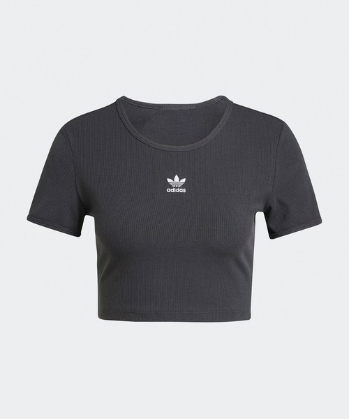 adidas(アディダス)の「adidas/アディダス ORI ESS RIB TEE クロップド丈 スリムフィット トレフォイルロゴ リブニットトップス 秋 秋服 2026年秋冬(Tシャツ/カットソー・レディース・ホワイト/ブラック・S/M/L/XS)」の3枚目の写真