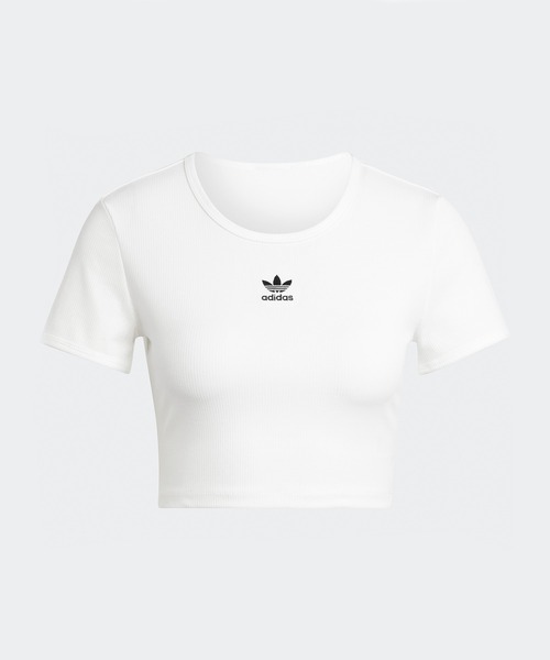 adidas(アディダス)の「adidas/アディダス ORI ESS RIB TEE クロップド丈 スリムフィット トレフォイルロゴ リブニットトップス 秋 秋服 2026年秋冬(Tシャツ/カットソー・レディース・ホワイト/ブラック・S/M/L/XS)」の9枚目の写真