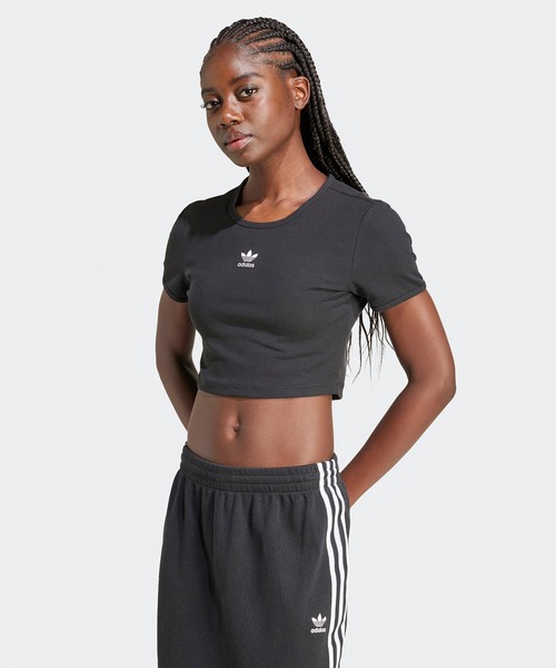 adidas(アディダス)の「adidas/アディダス ORI ESS RIB TEE クロップド丈 スリムフィット トレフォイルロゴ リブニットトップス 秋 秋服 2026年秋冬(Tシャツ/カットソー・レディース・ホワイト/ブラック・S/M/L/XS)」の14枚目の写真