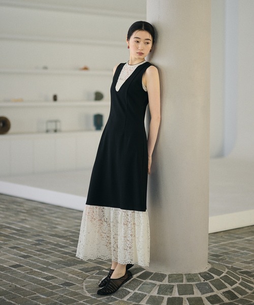 bicolor lace layered long dress /バイカラーレースレイヤードロング