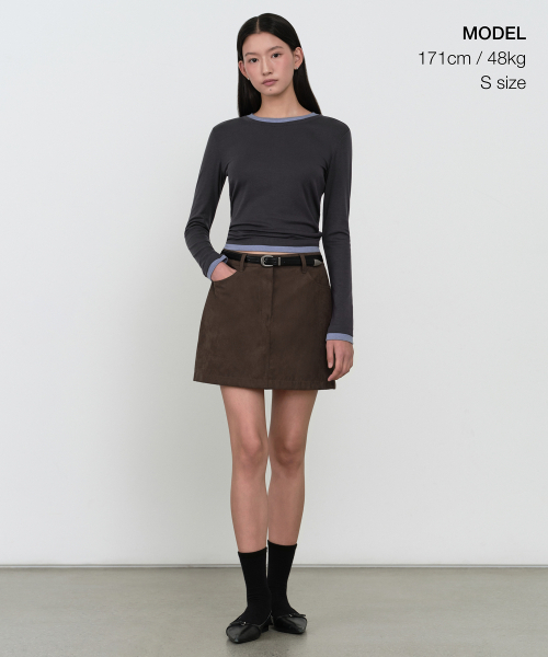 MUSINSA STANDARD WOMAN（ムシンサスタンダードウーマン）の「ウィメンズウールテンセルレイヤードスリム長袖Tシャツ[チャコールグレー]（Tシャツ/カットソー・レディース・その他・X-SMALL/SMALL/MEDIUM/LARGE）」の2枚目の写真