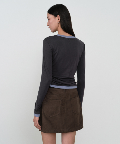 MUSINSA STANDARD WOMAN（ムシンサスタンダードウーマン）の「ウィメンズウールテンセルレイヤードスリム長袖Tシャツ[チャコールグレー]（Tシャツ/カットソー・レディース・その他・X-SMALL/SMALL/MEDIUM/LARGE）」の3枚目の写真