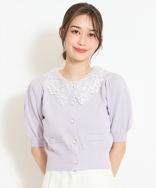 WILLSELECTION（ウィルセレクション）の「シアーレースカラーカーディガン（カーディガン/ボレロ・レディース・オフホワイト/イエロー/ネイビー/ラベンダー・FREE）」の4枚目の写真