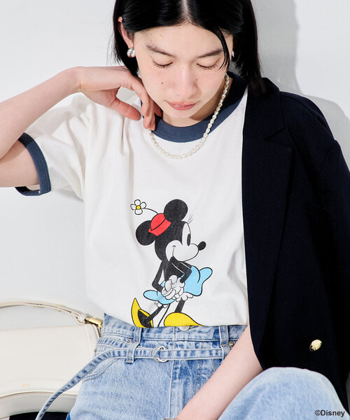 FREAK'S STORE（フリークスストア）の「【MICKEY MOUSE】 リンガーTシャツ/ミッキーマウス/ミニーマウス（Tシャツ/カットソー・レディース・ナチュラル/オフホワイト・ﾌﾘ-）」の2枚目の写真