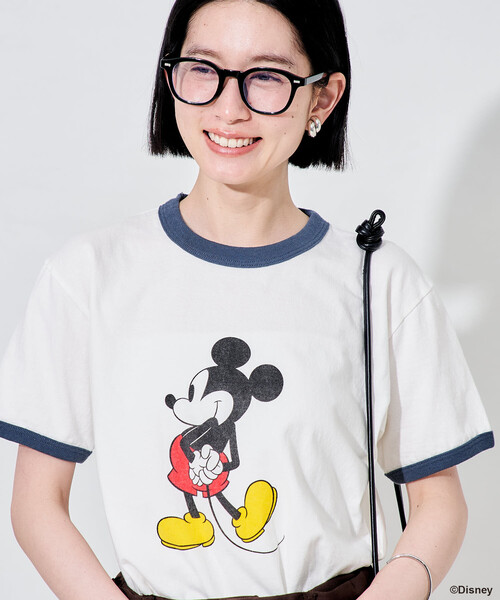 FREAK'S STORE（フリークスストア）の「【MICKEY MOUSE】 リンガーTシャツ/ミッキーマウス/ミニーマウス（Tシャツ/カットソー・レディース・ナチュラル/オフホワイト・ﾌﾘ-）」の4枚目の写真