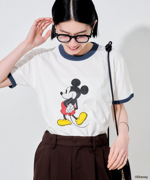 FREAK'S STORE（フリークスストア）の「【MICKEY MOUSE】 リンガーTシャツ/ミッキーマウス/ミニーマウス（Tシャツ/カットソー・レディース・ナチュラル/オフホワイト・ﾌﾘ-）」の3枚目の写真