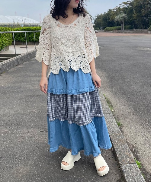CRB(シーアールビー)の「デニムチェック切替ロングスカート(デニムスカート・レディース・インディゴブルー/ブルー・F)」の12枚目の写真