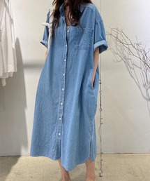 デニムロングシャツワンピース