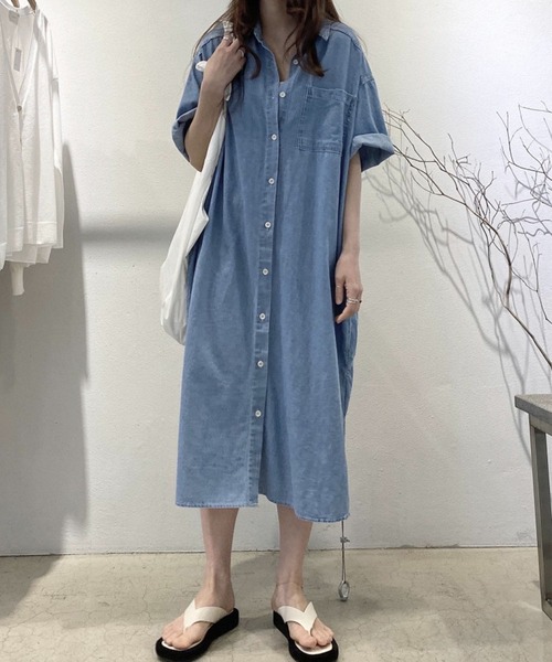 GLAMOROUS JANE(グラマラスジェーン)の「デニムロングシャツワンピース(ワンピース・レディース・ブルー・FREE)」の3枚目の写真
