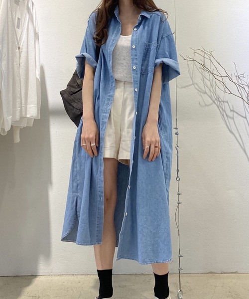 GLAMOROUS JANE(グラマラスジェーン)の「デニムロングシャツワンピース(ワンピース・レディース・ブルー・FREE)」の8枚目の写真