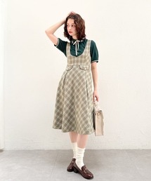 チェックディープVネックジャンパースカート