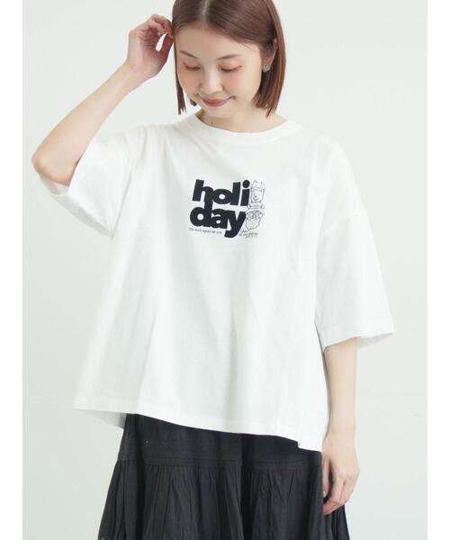 Samansa Mos2(サマンサ モスモス)の「ヴィンテージ風天竺おじさんフロッキープリントTシャツ(Tシャツ/カットソー・レディース・チャコールグレー/オフホワイト/グレー・F)」の1枚目の写真