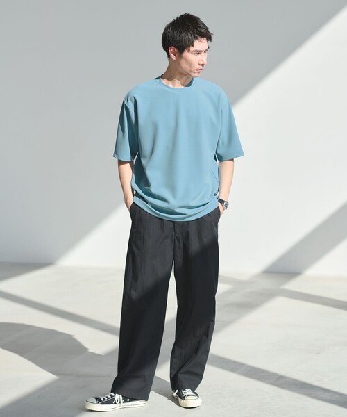 green label relaxing(グリーンレーベルリラクシング)の「アムンゼン ツイル クルーネック 半袖 Tシャツ カットソー -吸水速乾・UVカット・抗菌-(Tシャツ/カットソー・メンズ・ダークグレー/ライトグレー/ライトブルー・XL/S/M/L)」の5枚目の写真
