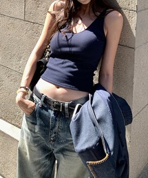 美ライン リブニット カップ付きタンクトップ