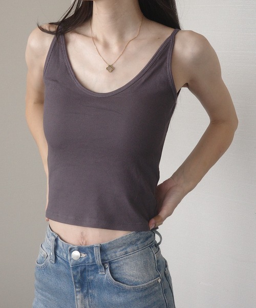 Mela(メラ)の「美ライン リブニット カップ付きタンクトップ(タンクトップ・レディース・ホワイト/ネイビー/グレー/ブラック・FREE)」の2枚目の写真