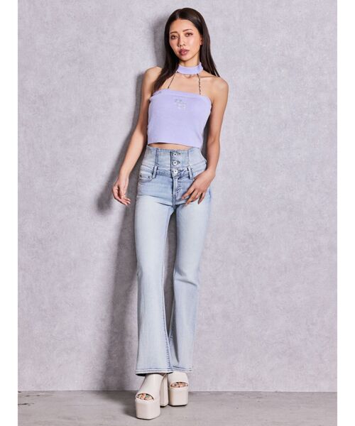 GYDA（ジェイダ）の「ハイウエストBACKクロスフレアパンツ（デニムパンツ・レディース・ブラック/ライトブルー/インディゴブルー・MEDIUM/SMALL/X-SMALL）」の8枚目の写真
