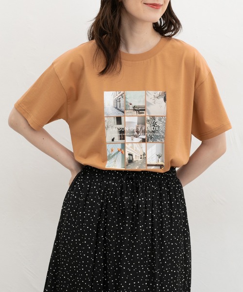 Honeys(ハニーズ)の「【ハニさら・接触冷感・UVカット・遮熱】フォトプリントTシャツ(Tシャツ/カットソー・レディース・オフホワイト/モカ/レッド/スミクロ/オレンジ・L/LL/M/S)」の5枚目の写真