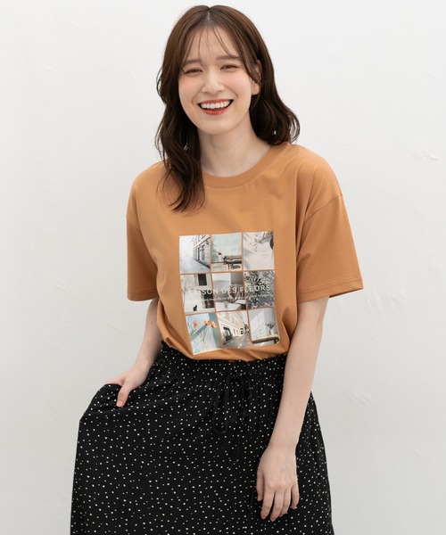 Honeys(ハニーズ)の「【ハニさら・接触冷感・UVカット・遮熱】フォトプリントTシャツ(Tシャツ/カットソー・レディース・オフホワイト/モカ/レッド/スミクロ/オレンジ・L/LL/M/S)」の20枚目の写真