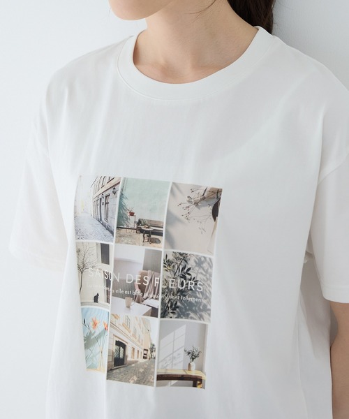 Honeys(ハニーズ)の「【ハニさら・接触冷感・UVカット・遮熱】フォトプリントTシャツ(Tシャツ/カットソー・レディース・オフホワイト/モカ/レッド/スミクロ/オレンジ・L/LL/M/S)」の8枚目の写真