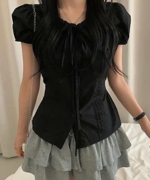 AVYL(アヴィル)の「フロントリボン ブラウス(Tシャツ/カットソー・レディース・ホワイト/ブラック・M)」の16枚目の写真