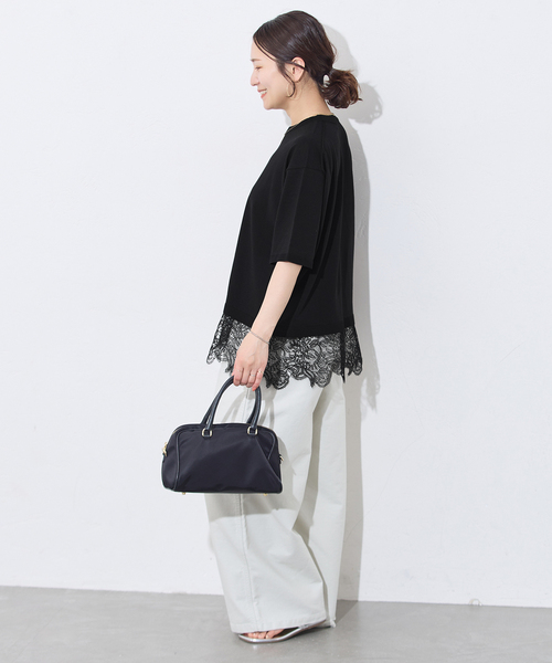JOURNAL STANDARD(ジャーナルスタンダード)の「【洗える/接触冷感】WASHABLE COOL レースヘム ハーフスリーブ プルオーバー(ニット/セーター・レディース・アイボリー/ブラック・FREE)」の9枚目の写真