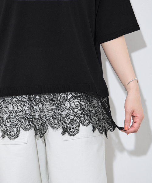 JOURNAL STANDARD(ジャーナルスタンダード)の「【洗える/接触冷感】WASHABLE COOL レースヘム ハーフスリーブ プルオーバー(ニット/セーター・レディース・アイボリー/ブラック・FREE)」の15枚目の写真