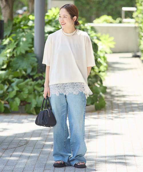 JOURNAL STANDARD(ジャーナルスタンダード)の「【洗える/接触冷感】WASHABLE COOL レースヘム ハーフスリーブ プルオーバー(ニット/セーター・レディース・アイボリー/ブラック・FREE)」の16枚目の写真
