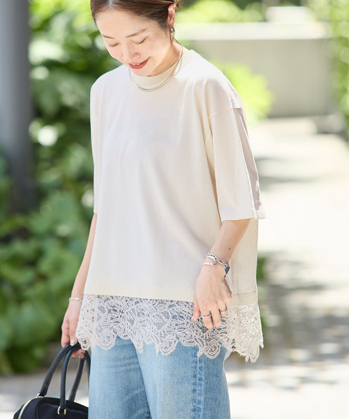 JOURNAL STANDARD(ジャーナルスタンダード)の「【洗える/接触冷感】WASHABLE COOL レースヘム ハーフスリーブ プルオーバー(ニット/セーター・レディース・アイボリー/ブラック・FREE)」の18枚目の写真