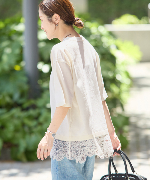 JOURNAL STANDARD(ジャーナルスタンダード)の「【洗える/接触冷感】WASHABLE COOL レースヘム ハーフスリーブ プルオーバー(ニット/セーター・レディース・アイボリー/ブラック・FREE)」の19枚目の写真