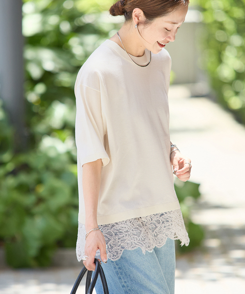 JOURNAL STANDARD(ジャーナルスタンダード)の「【洗える/接触冷感】WASHABLE COOL レースヘム ハーフスリーブ プルオーバー(ニット/セーター・レディース・アイボリー/ブラック・FREE)」の21枚目の写真