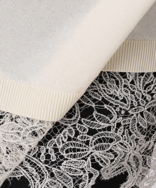 JOURNAL STANDARD(ジャーナルスタンダード)の「【洗える/接触冷感】WASHABLE COOL レースヘム ハーフスリーブ プルオーバー(ニット/セーター・レディース・アイボリー/ブラック・FREE)」の5枚目の写真