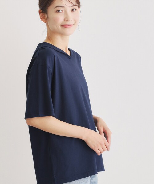 LAURA ASHLEY（ローラアシュレイ）の「【日本製/ワンマイルウエア】クールローレルスカイコット セーラーカラーシャツ（Tシャツ/カットソー・レディース・ネイビー・38）」の2枚目の写真