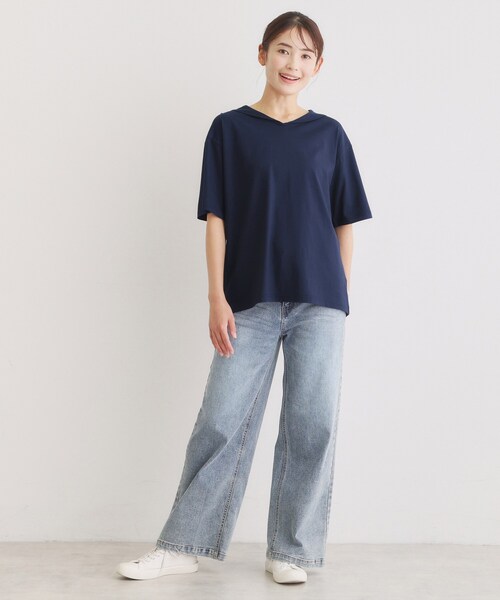 LAURA ASHLEY（ローラアシュレイ）の「【日本製/ワンマイルウエア】クールローレルスカイコット セーラーカラーシャツ（Tシャツ/カットソー・レディース・ネイビー・38）」の3枚目の写真